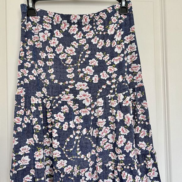 Emi & Joe Women's Medium Long Skirt Blue & Pink Floral Flare A-Line Dressy - Picture 8 of 11